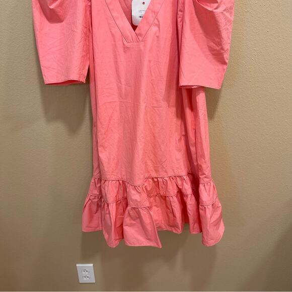 NWT Tuckernuck Karlie Hot Pink Cotton Poplin V Neck Mini Dress Medium - Picture 11 of 14
